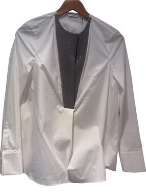 Brunello Cucinelli White Long-Sleeve Top with mo ni li